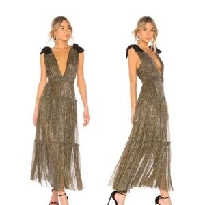 Gold Metallic Pleated Midi Dress